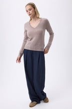 Pull Col V Femme Zefina - Taupe - Femme