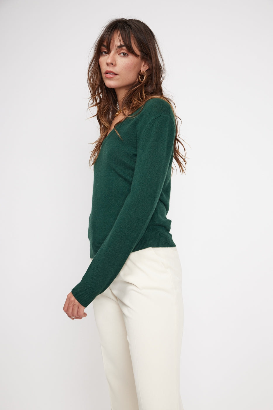 Zefina V-Neck Jumper - Bottle Green - Women
