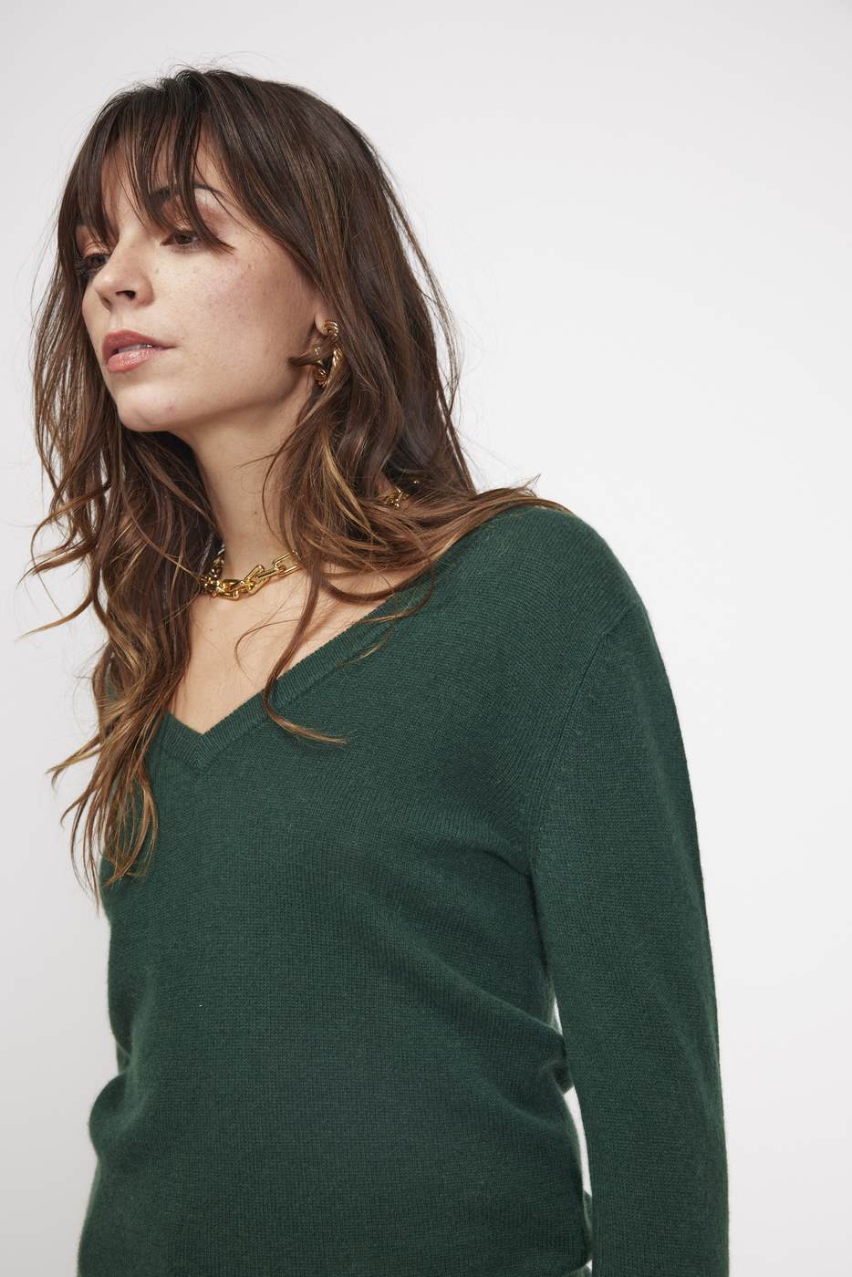 Zefina V-Neck Jumper - Bottle Green - Women