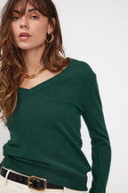Zefina V-Neck Jumper - Bottle Green - Women