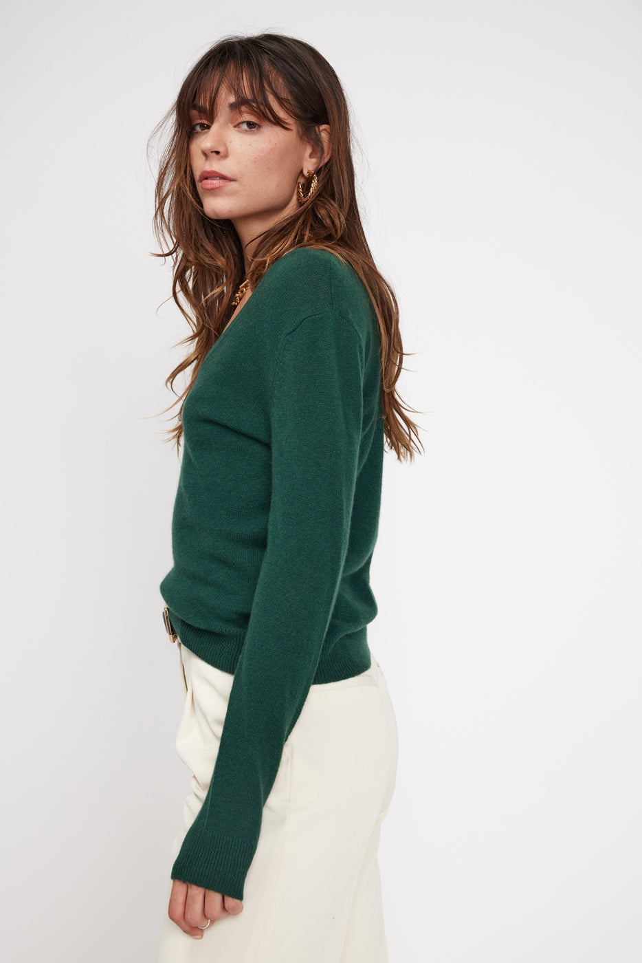 Zefina V-Neck Jumper - Bottle Green - Women