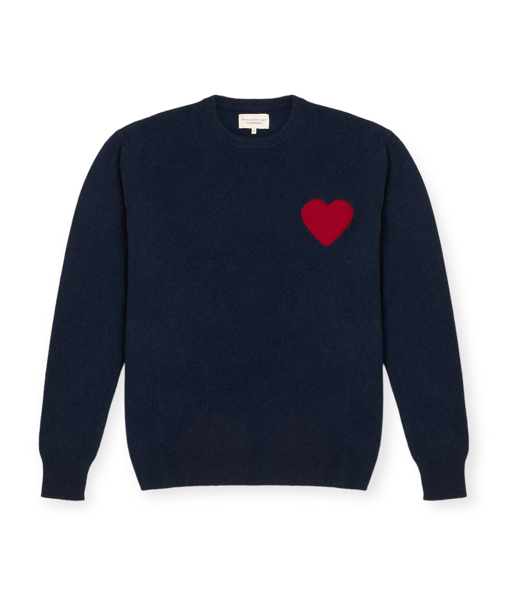 Pull Col Rond Love Heritage Zemir - Bleu Marine Rouge - Homme