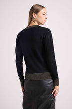 Zephana Color Rib V-Neck Sweater - Black Gold