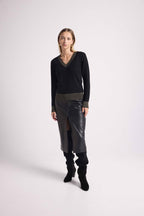 Zephana Color Rib V-Neck Sweater - Black Gold