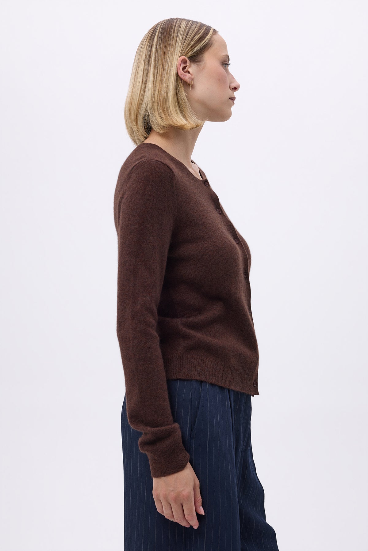 Cardigan Med Rund Hals F Zika - Brun - Dame