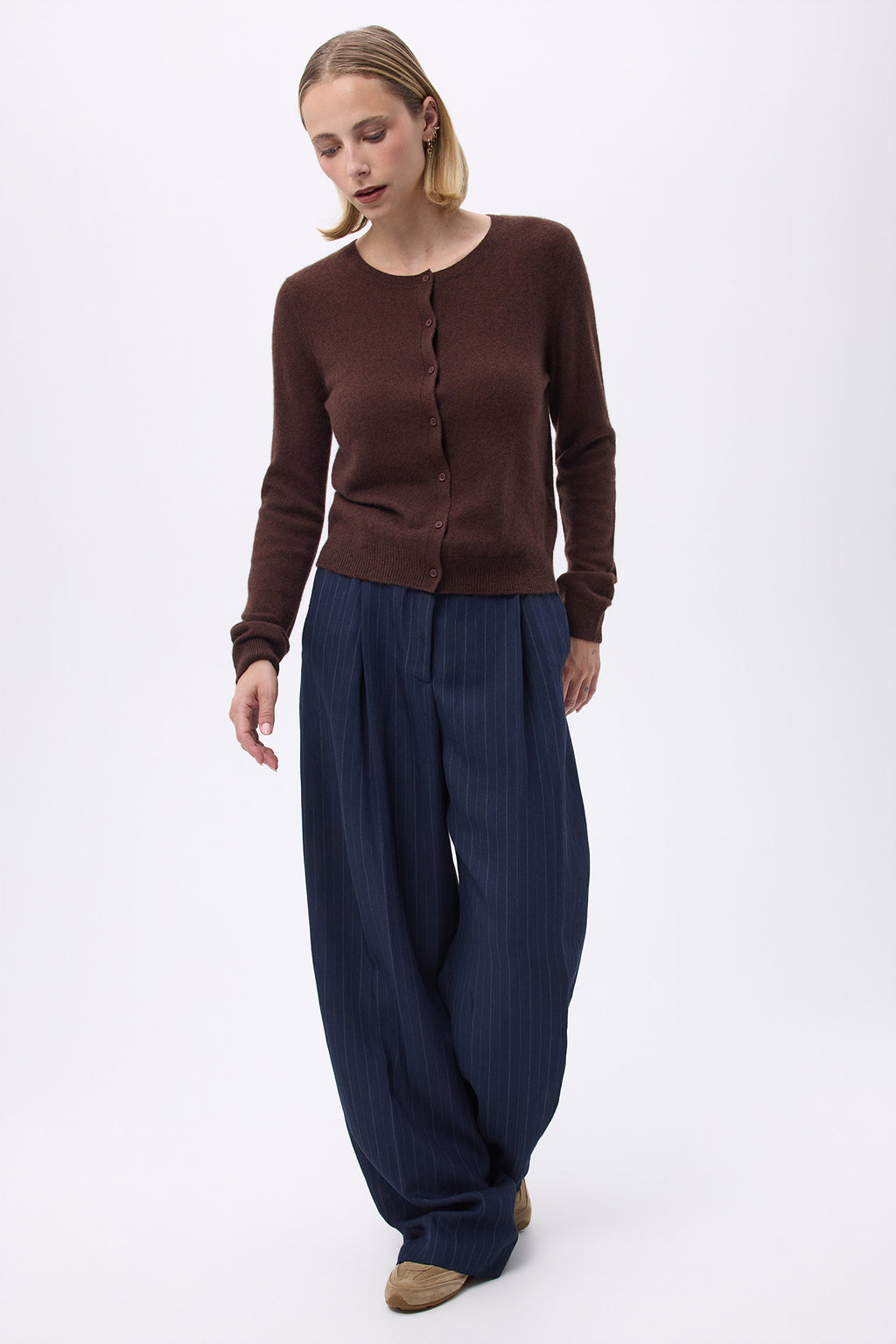 Cardigan Med Rund Hals F Zika - Brun - Dame