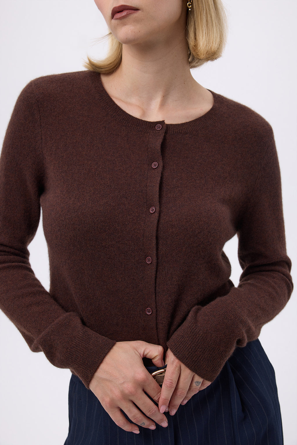 Cardigan Med Rund Hals F Zika - Brun - Dame