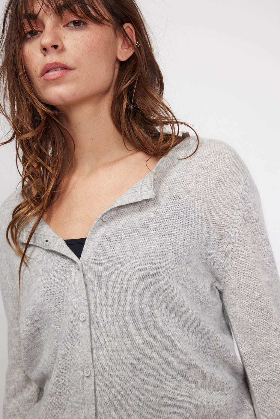 Zika Crew-Neck Cardigan - Light Grey - Women