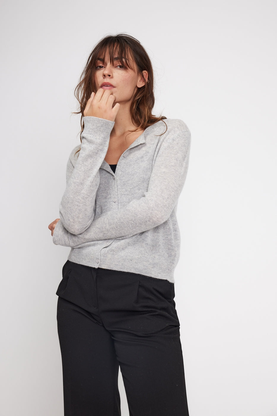 Zika Crew-Neck Cardigan - Light Grey - Women
