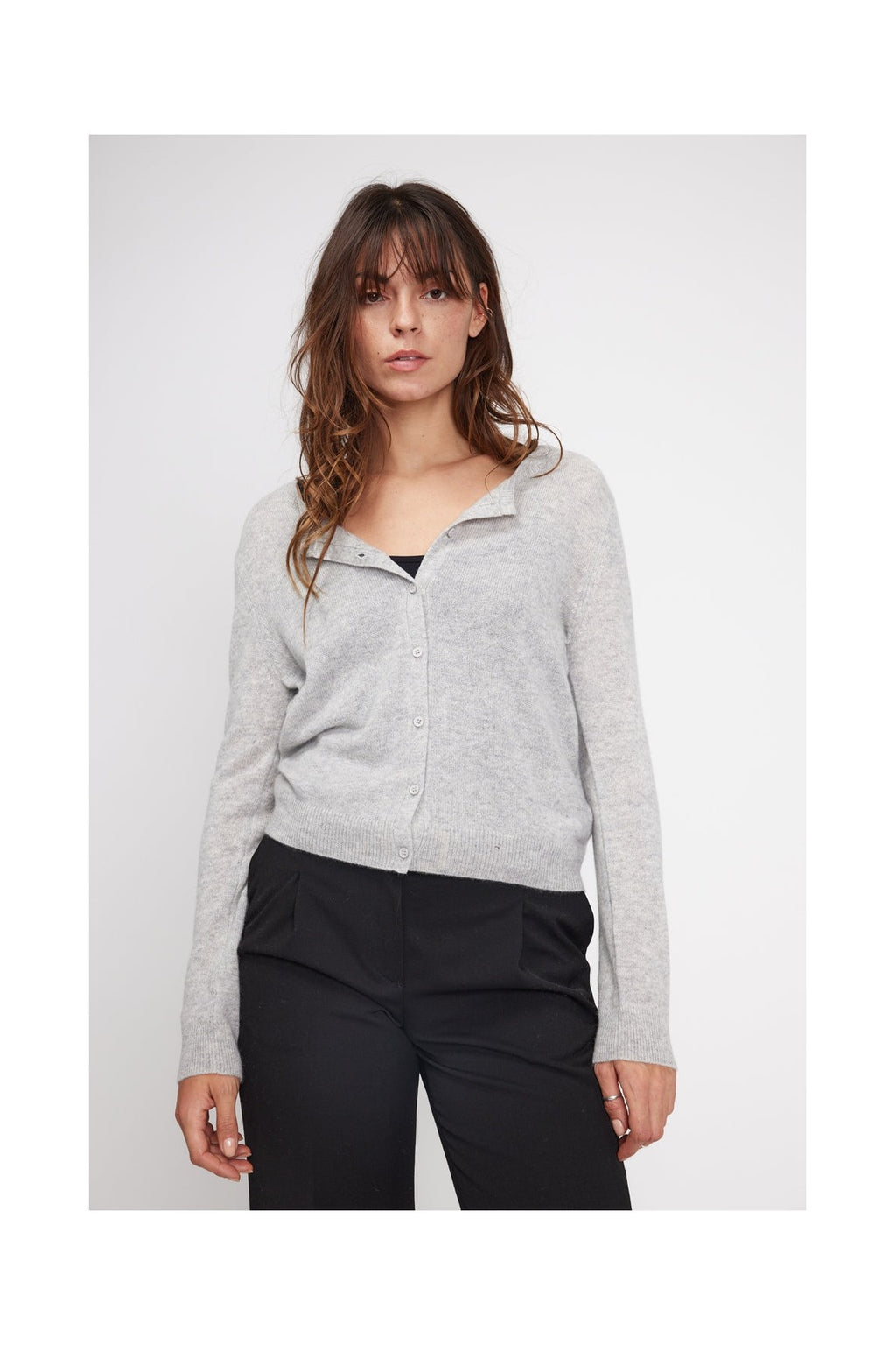 Zika Crew-Neck Cardigan - Light Grey - Women
