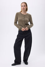 Cardigan Girocollo F Zika - Verde Kaki - Donna