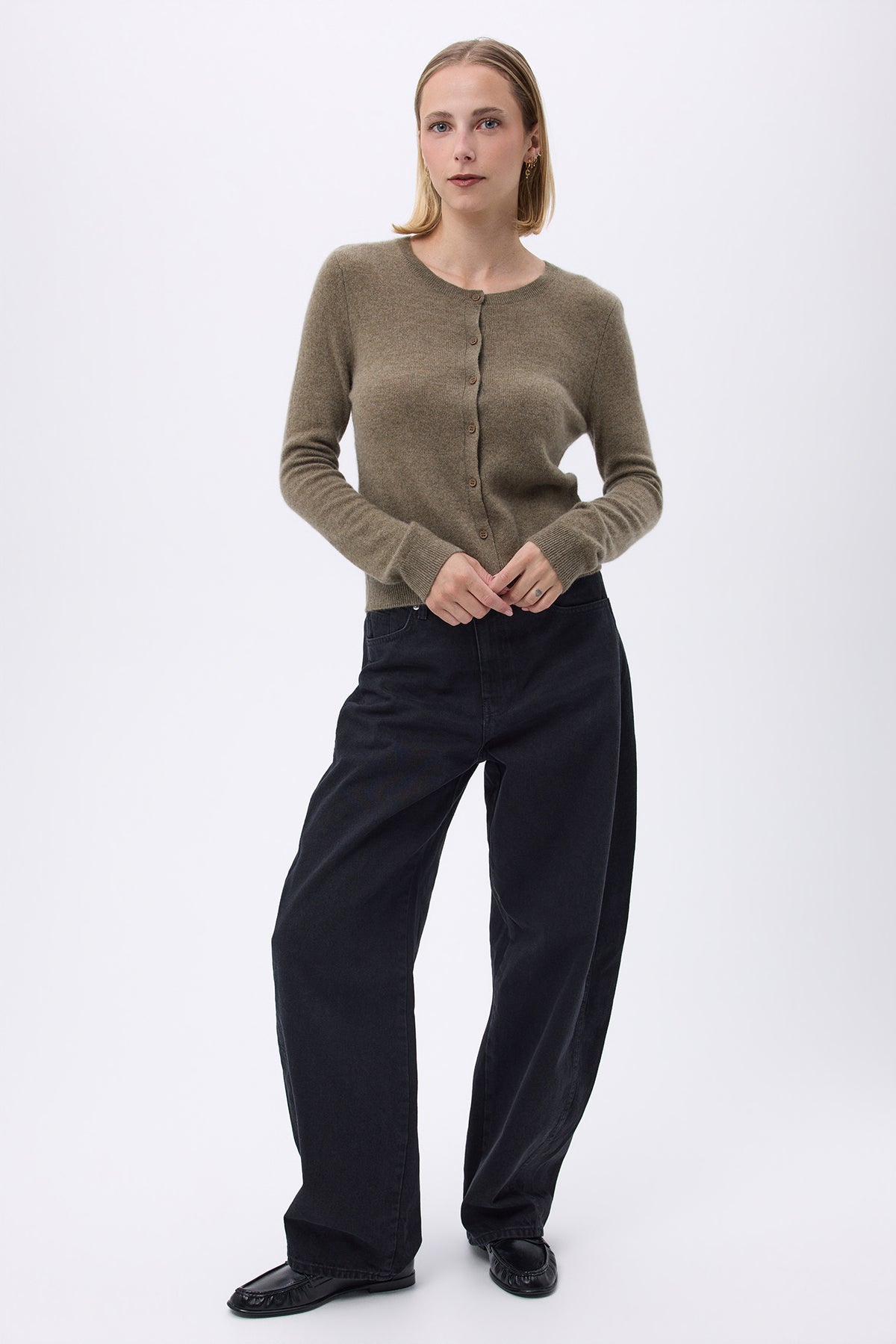 Cardigan Girocollo F Zika - Verde Kaki - Donna