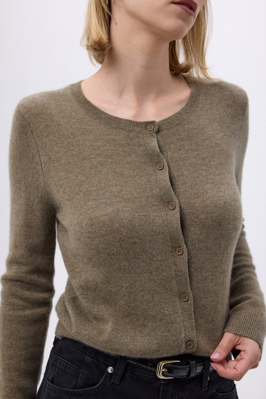 Cardigan Girocollo F Zika - Verde Kaki - Donna