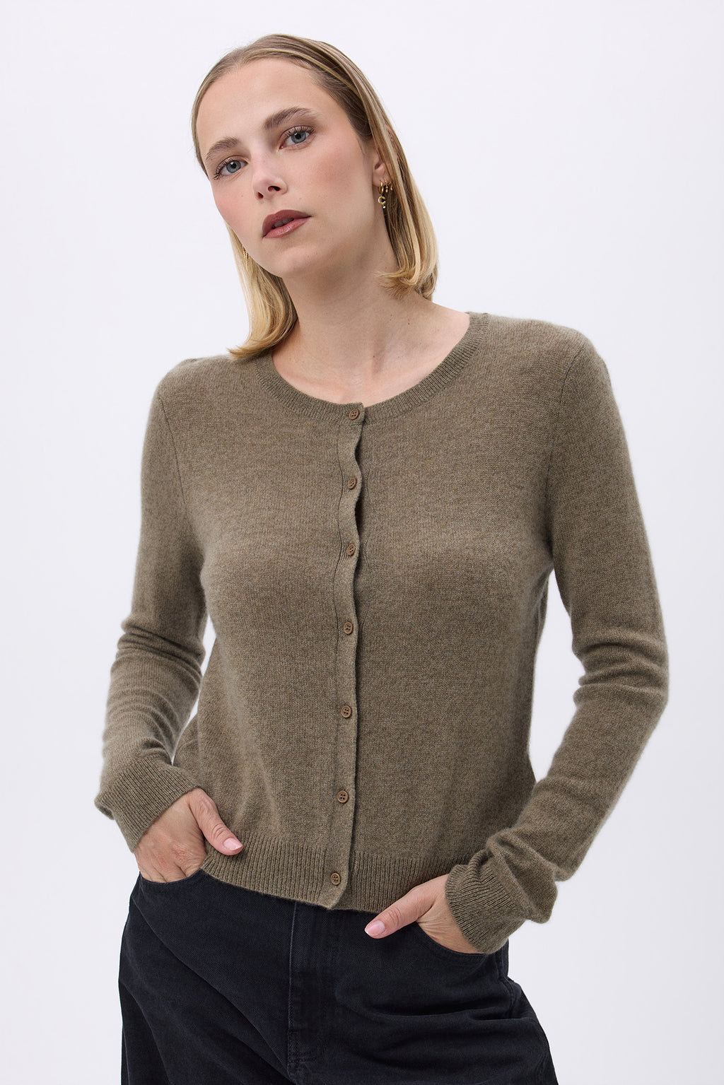 Cardigan Girocollo F Zika - Verde Kaki - Donna