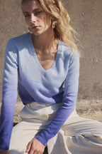 Pull Col V Dip Dye Zip - Bleu