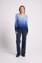 Pull Col V Dip Dye Zip - Bleu