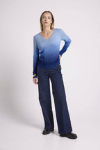 Pull Col V Dip Dye Zip - Bleu