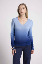 Pull Col V Dip Dye Zip - Bleu