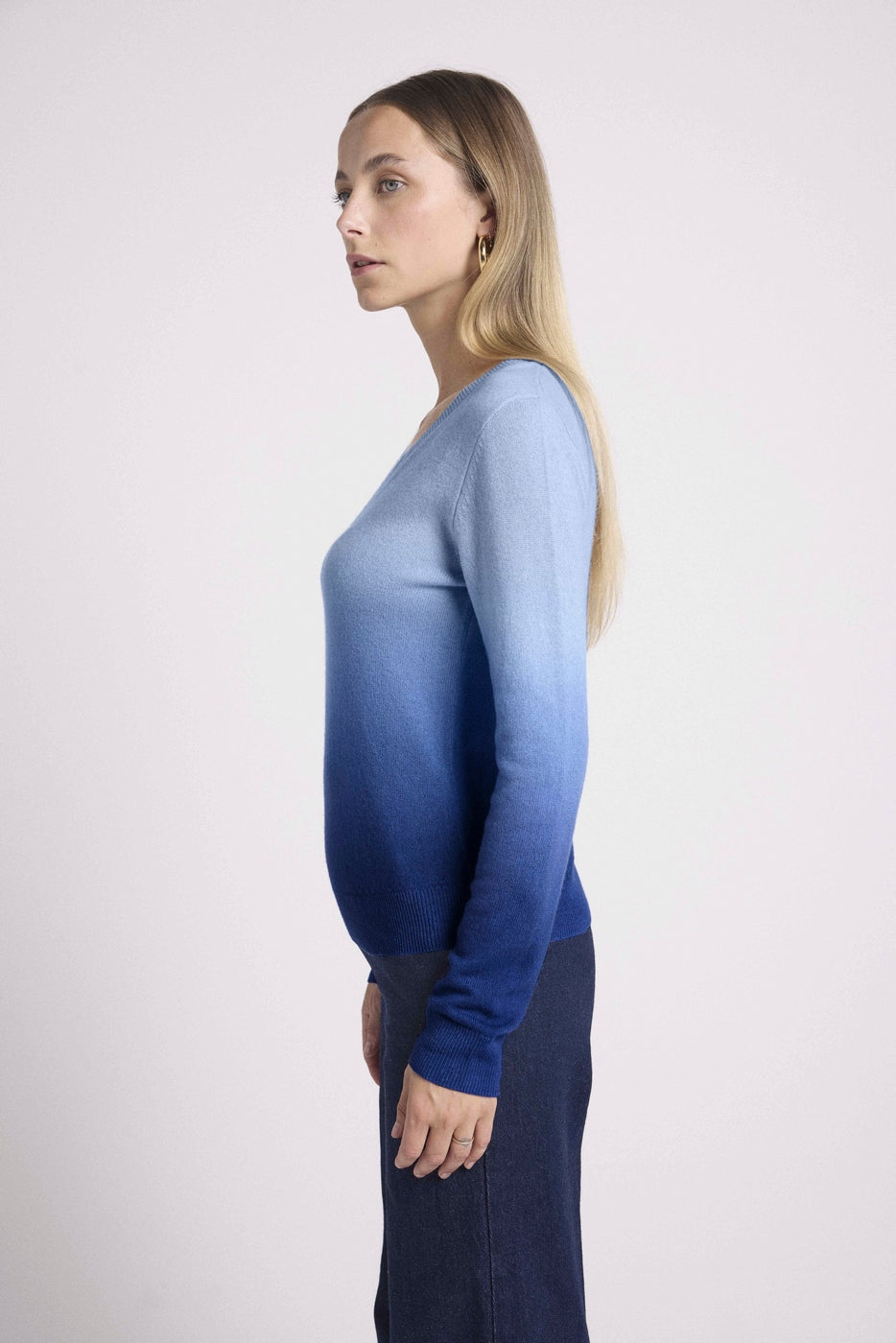 Pull Col V Dip Dye Zip - Bleu
