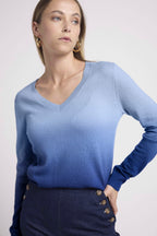Pull Col V Dip Dye Zip - Bleu