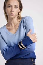 Pull Col V Dip Dye Zip - Bleu