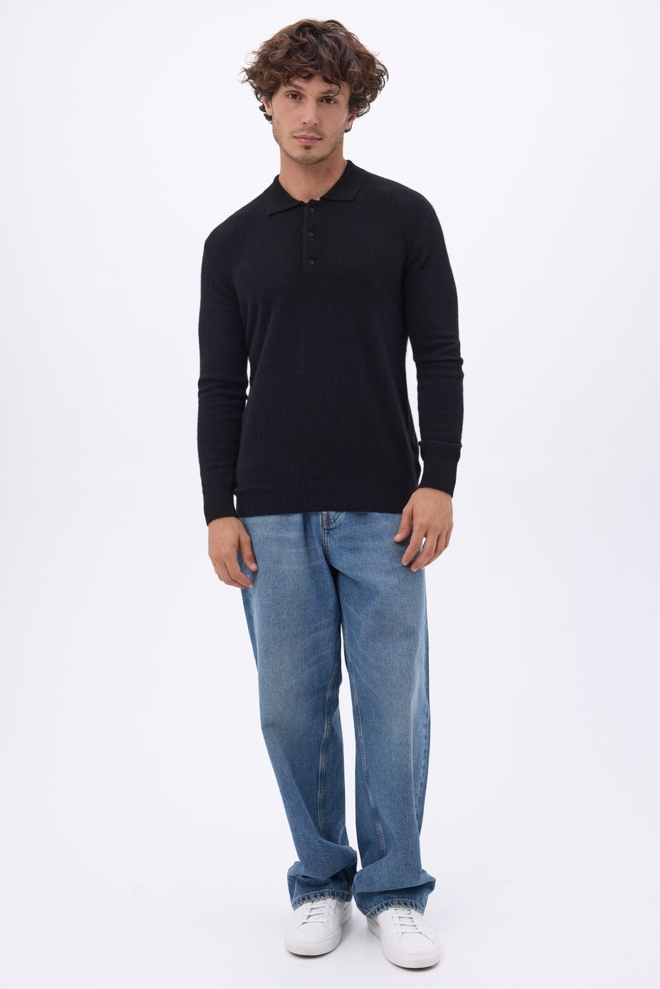 Maglione con Collo Polo Zizou - Nero - Uomo - 100% Cashmere
