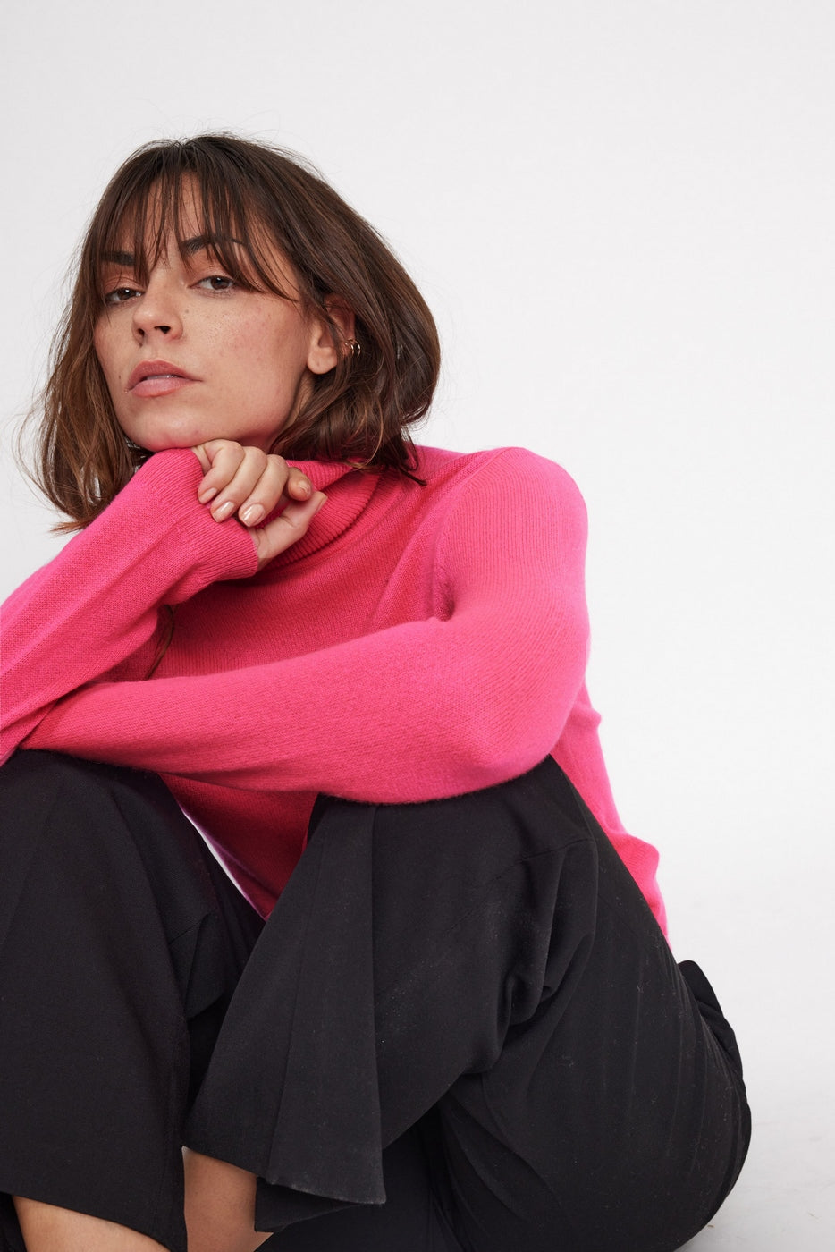Pull Col Roule Zoe - Rose Fluo