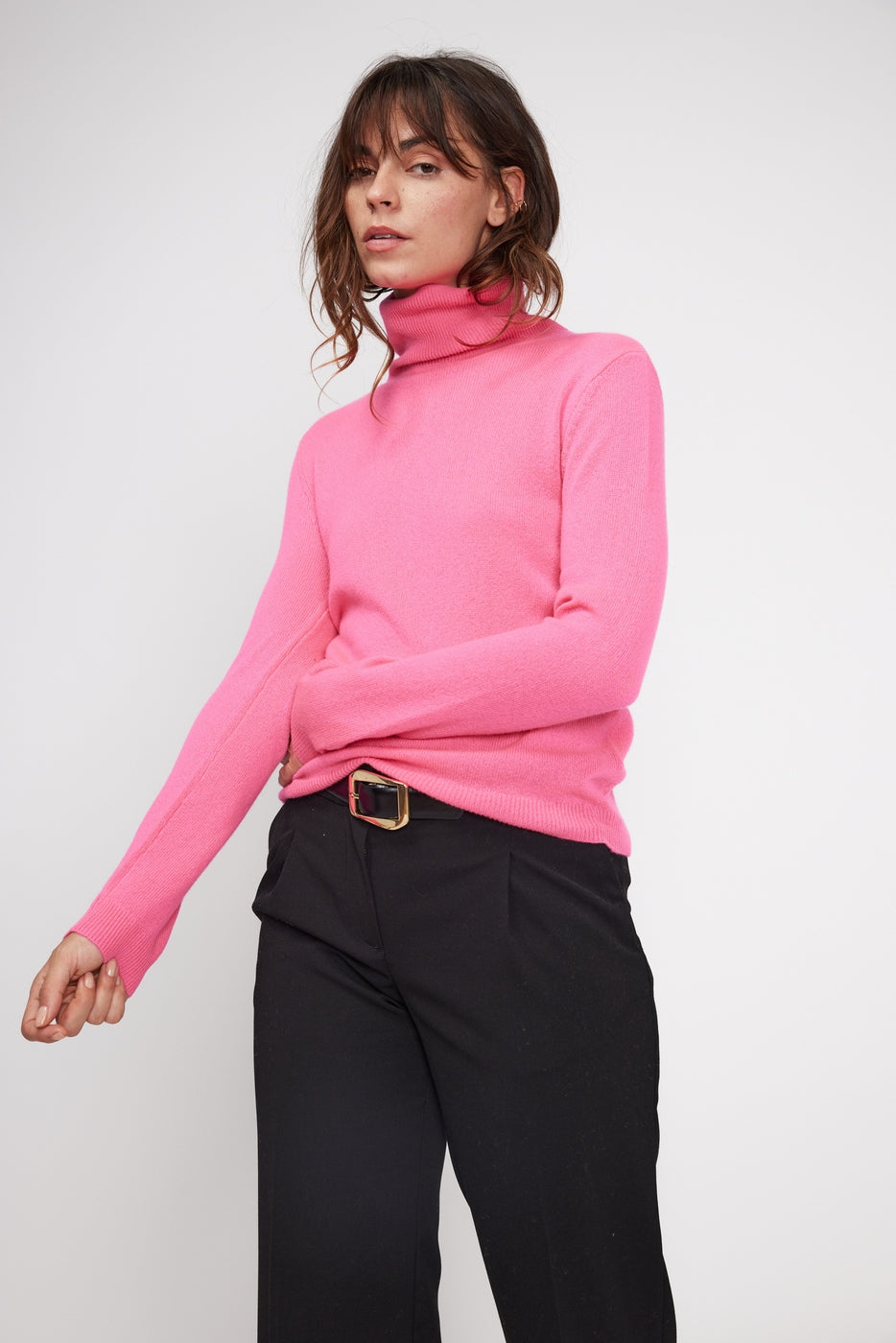 Pull Col Roule Zoe - Rose Fluo