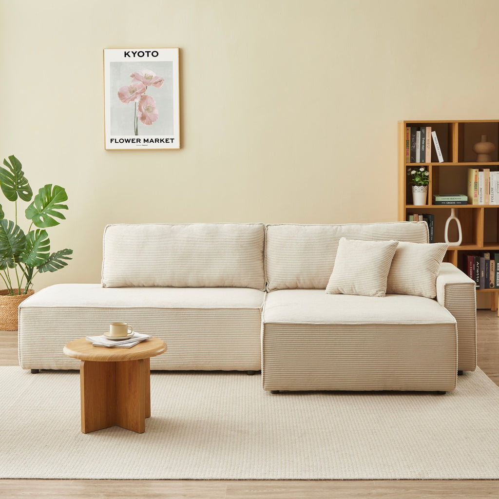 Zola - Højrevendt åben sovesofa 4 personer - Beige fløjl