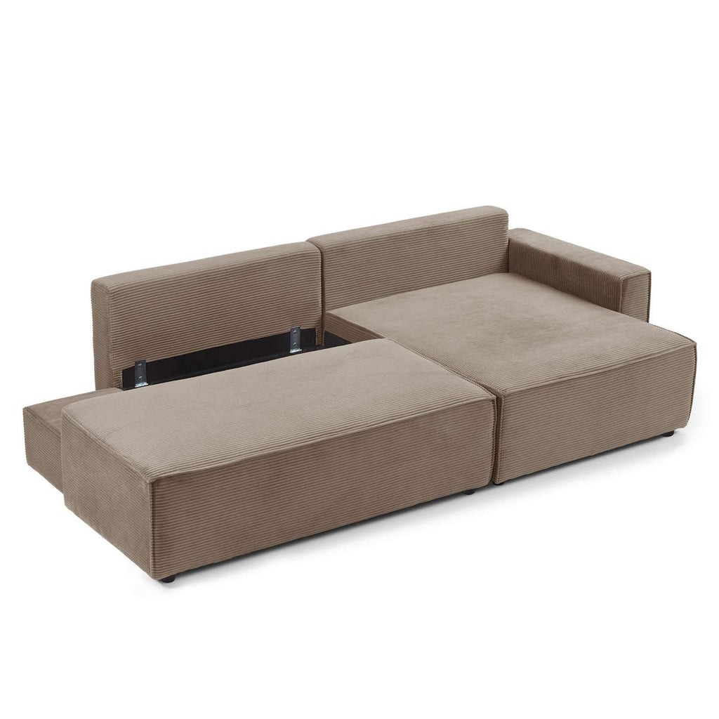 Zola - Højrevendt åben hjørnesofa sovesofa 4-personers - Fløjl - Taupe