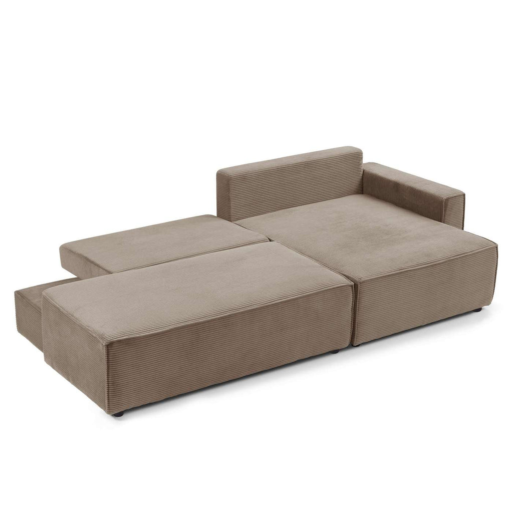 Zola - Højrevendt åben hjørnesofa sovesofa 4-personers - Fløjl - Taupe