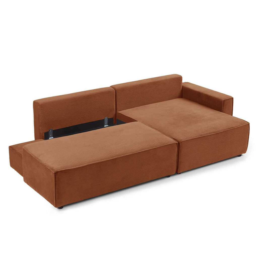 Zola - Canapé D'Angle Droit Ouvert Convertible 4 Places - Velours Cotelé - Terracotta