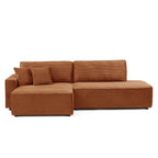 Zola - Canapé D'Angle Gauche Ouvert Convertible 4 Places - Velours Cotelé - Terracotta