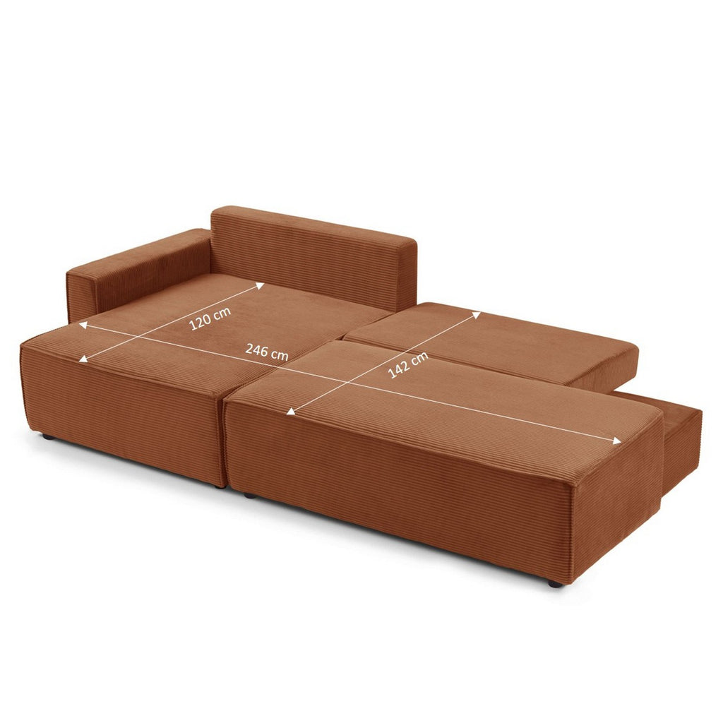 Zola - Canapé D'Angle Gauche Ouvert Convertible 4 Places - Velours Cotelé - Terracotta