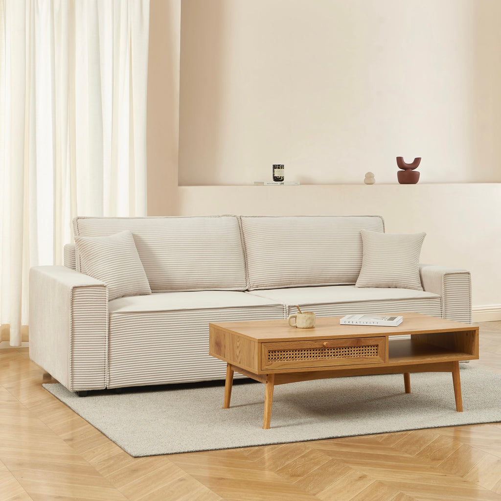 Zola - Rechte Slaapbank 3-Zits - Beige Ribfluweel
