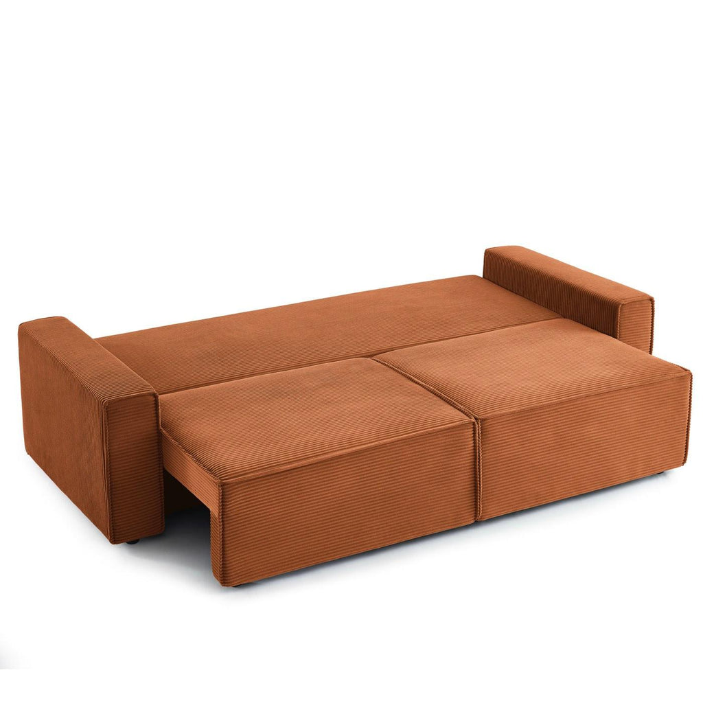 Zola - Canapé Droit Convertible 3 Places - Velours Côtelé Terracotta