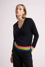 Pull Col V Arc En Ciel Rib Zora - Noir - Femme