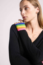 Pull Col V Arc En Ciel Rib Zora - Noir - Femme