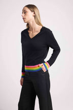 Pull Col V Arc En Ciel Rib Zora - Noir - Femme