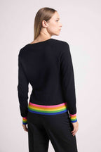 Pull Col V Arc En Ciel Rib Zora - Noir - Femme