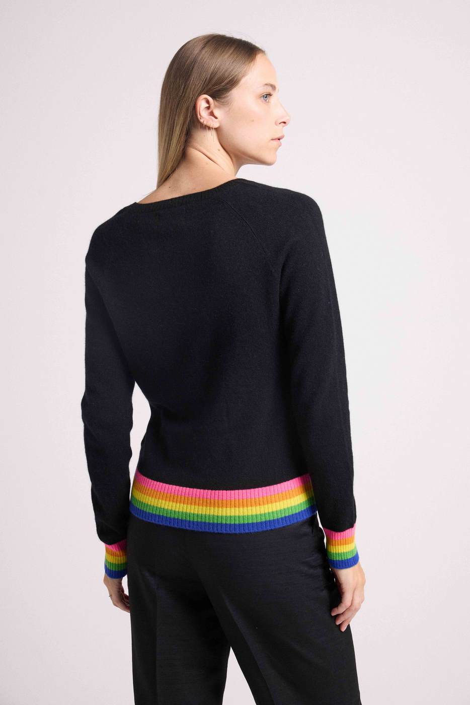 Pull Col V Arc En Ciel Rib Zora - Noir - Femme