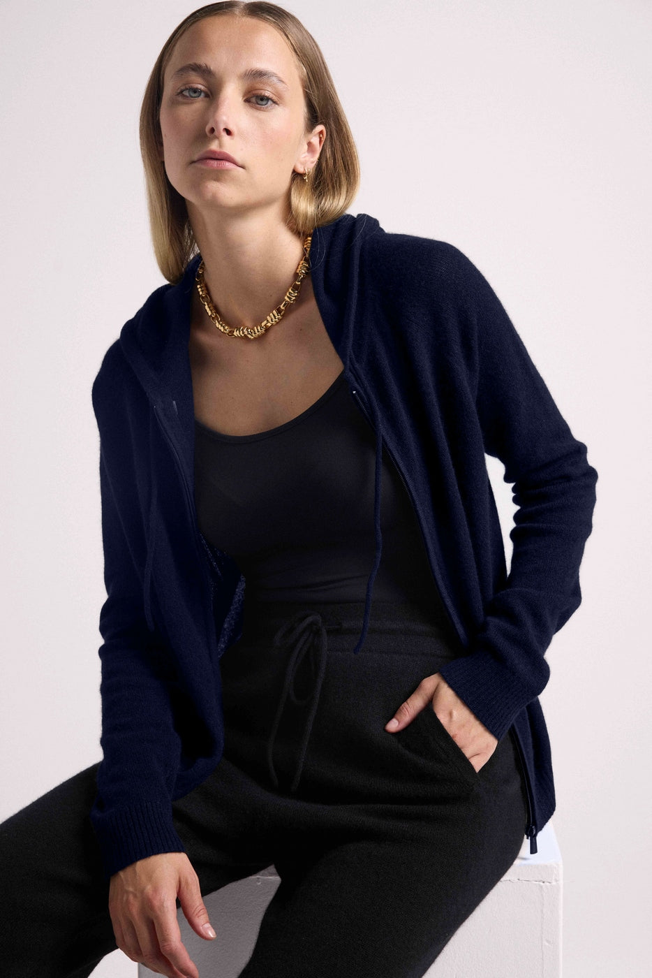 Zuma Zip-Up Hooded Sweatshirt - Navy Blue - Women