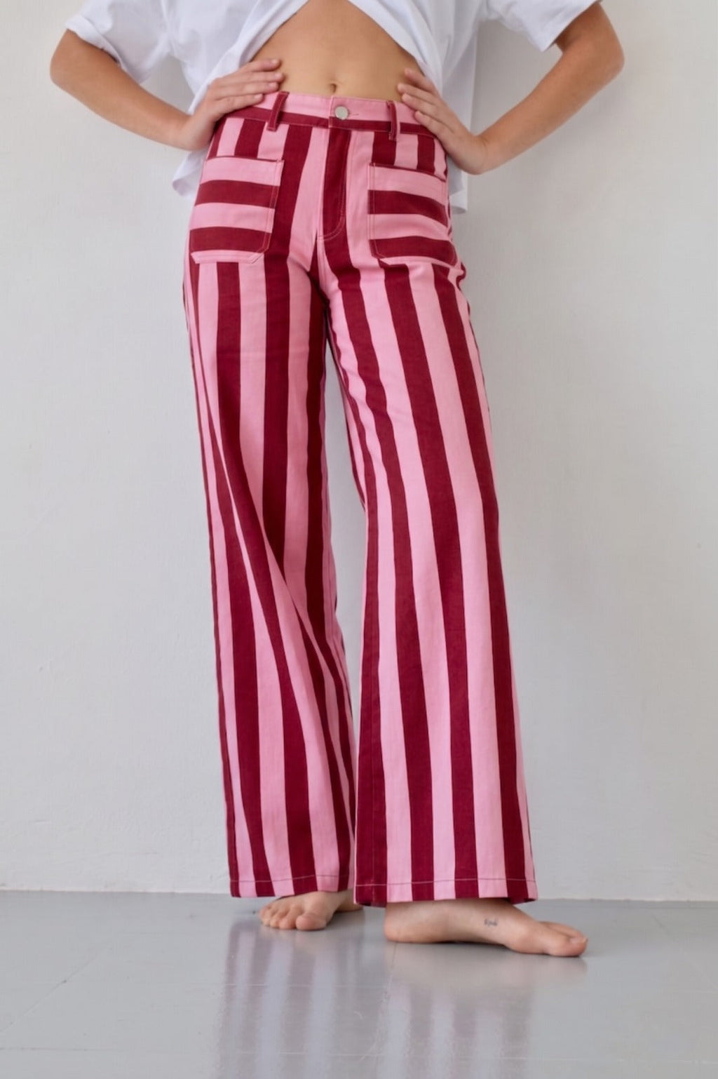 Valeria Jeans Burgundy And Pink Stripes