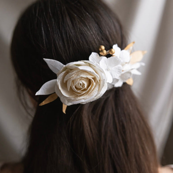 Peigne Fleurs En Papier Blanc Et Doré