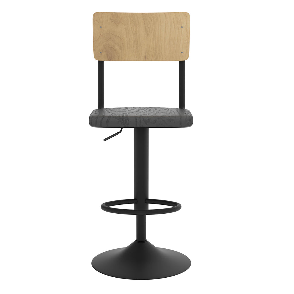 Clem - Set of 2 Adjustable Bar Chairs in Light Wood and Black