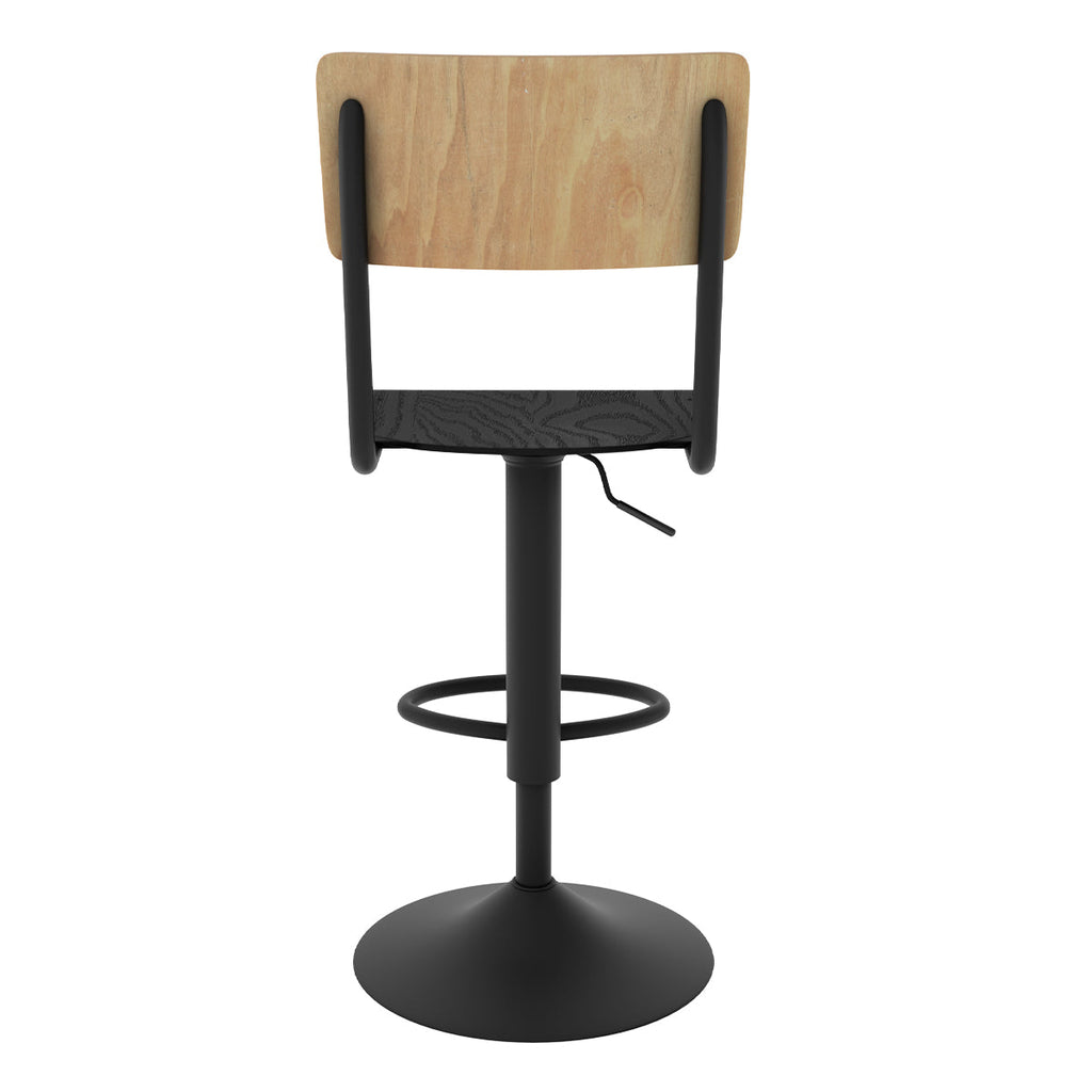 Clem - Set of 2 Adjustable Bar Chairs in Light Wood and Black