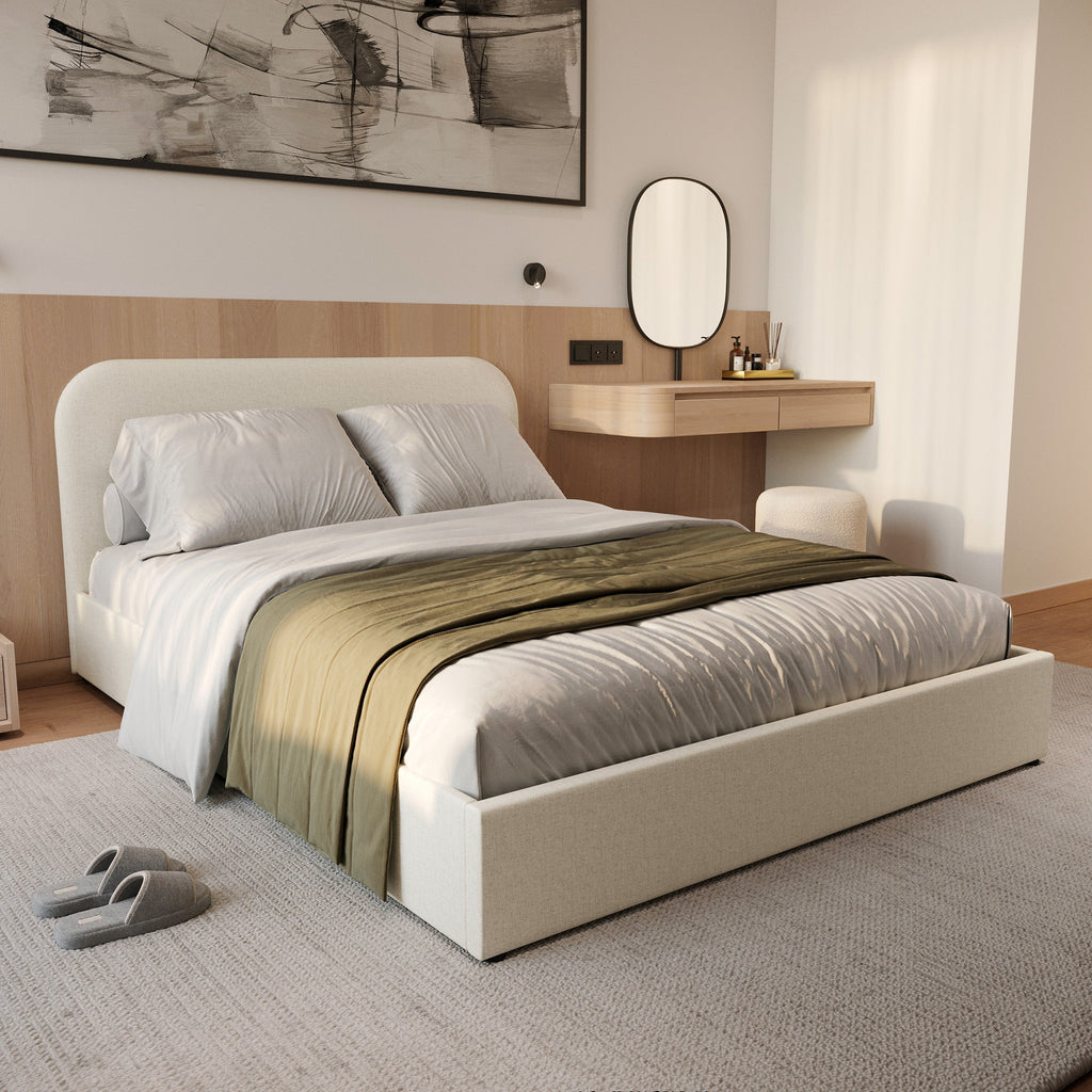 Tilly - Lit Double Avec Coffre En Tissu Gris/Beige