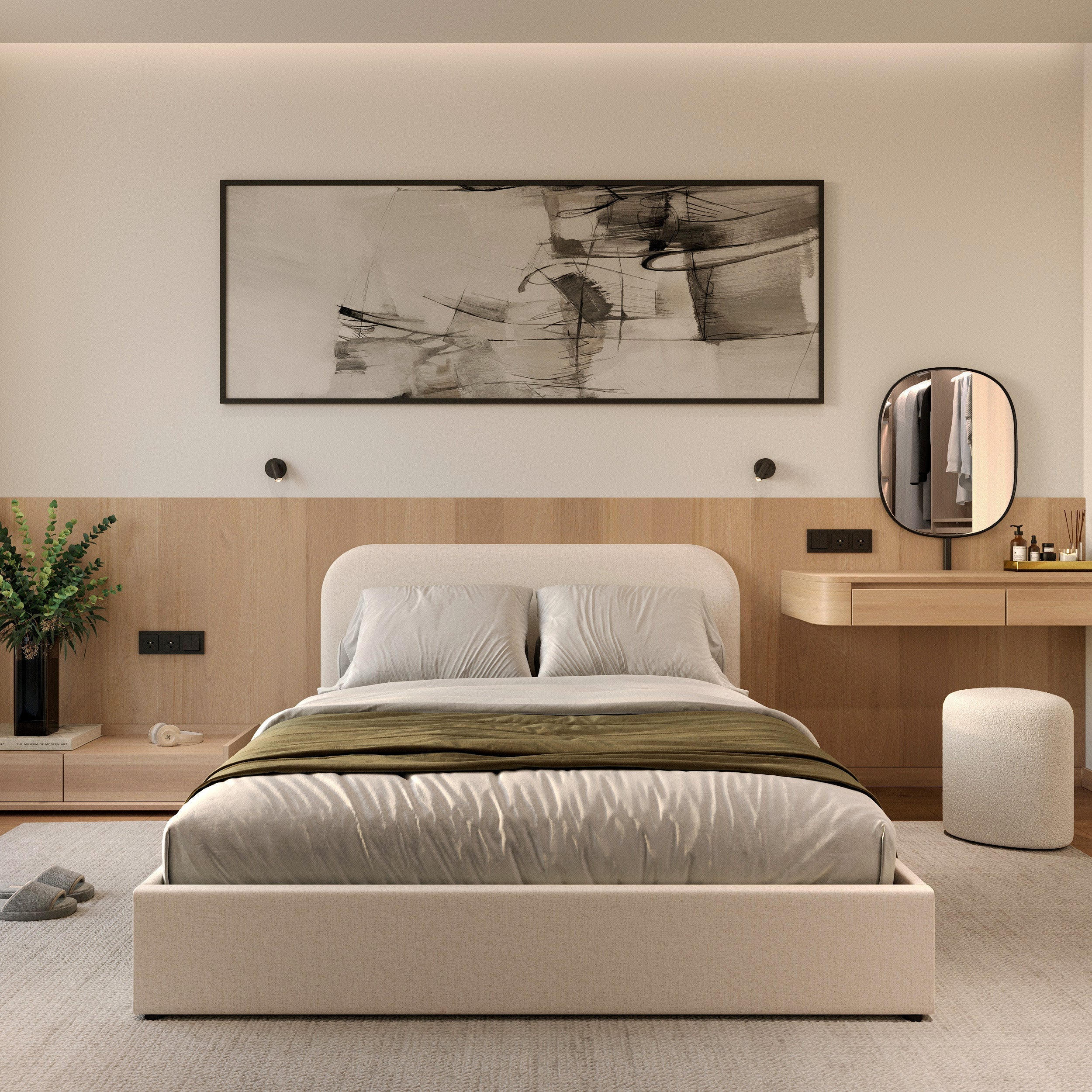 Tilly - Lit Double Avec Coffre En Tissu Gris/Beige