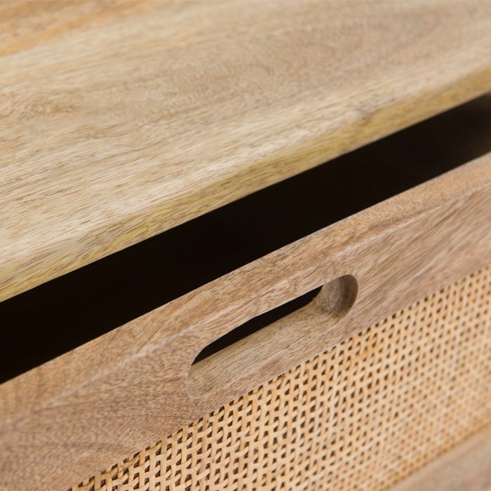 Félix - Table De Chevet 2 Tiroirs En Bois De Manguier Et Cannage