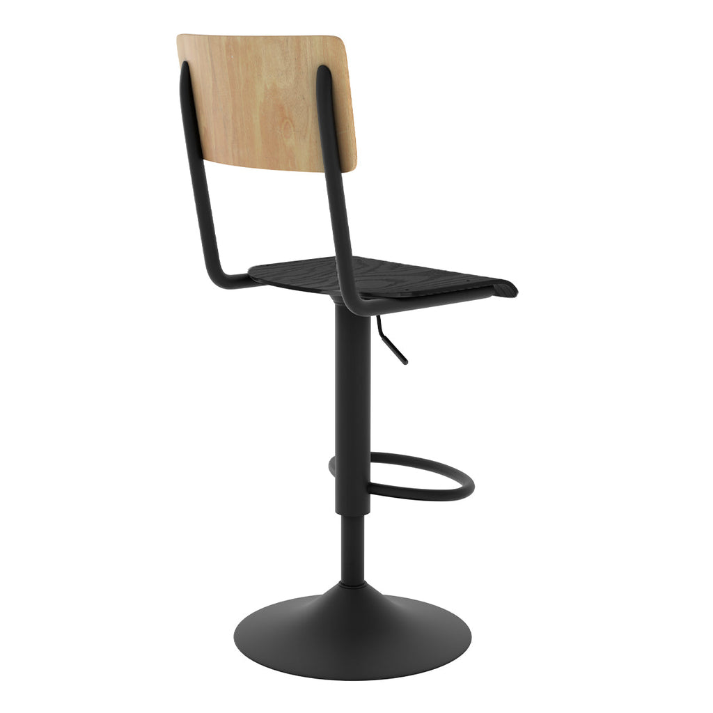 Clem - Set of 2 Adjustable Bar Chairs in Light Wood and Black